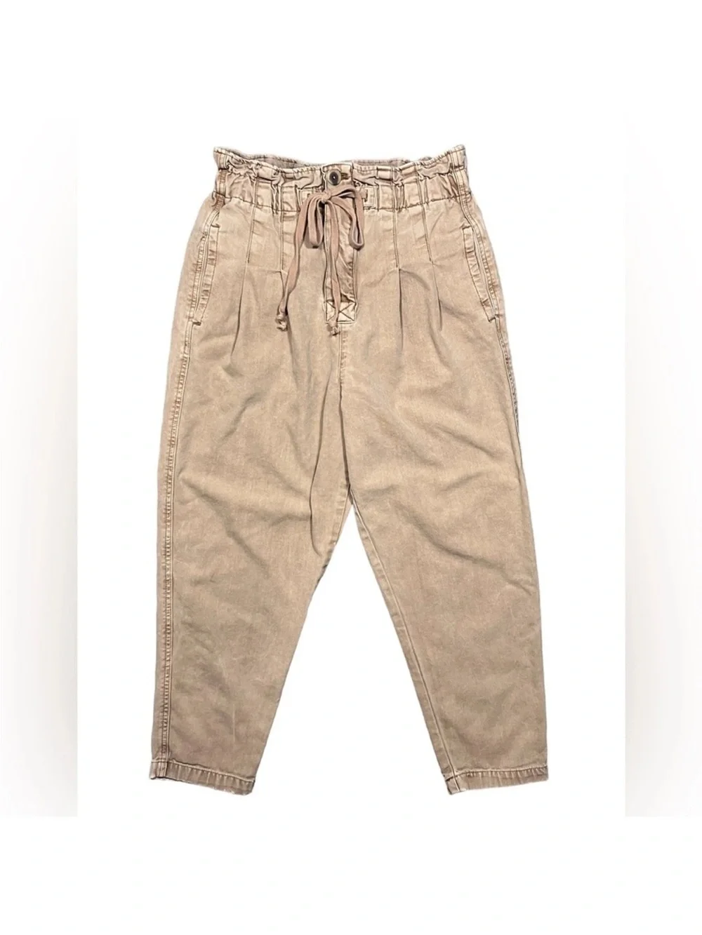 Free People Tan Paperbag Waist Drawstring Chinos
